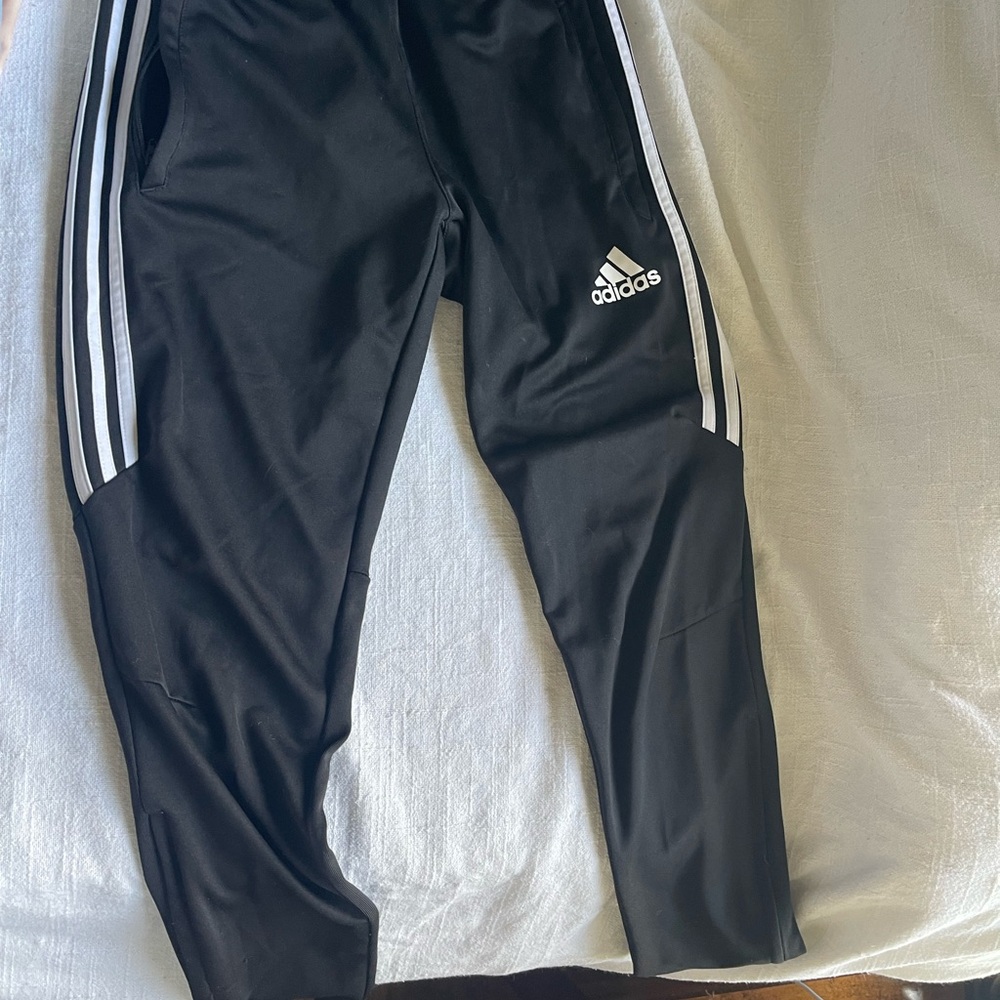 Adidas Black and White Sweatpants with Iconic Stripes